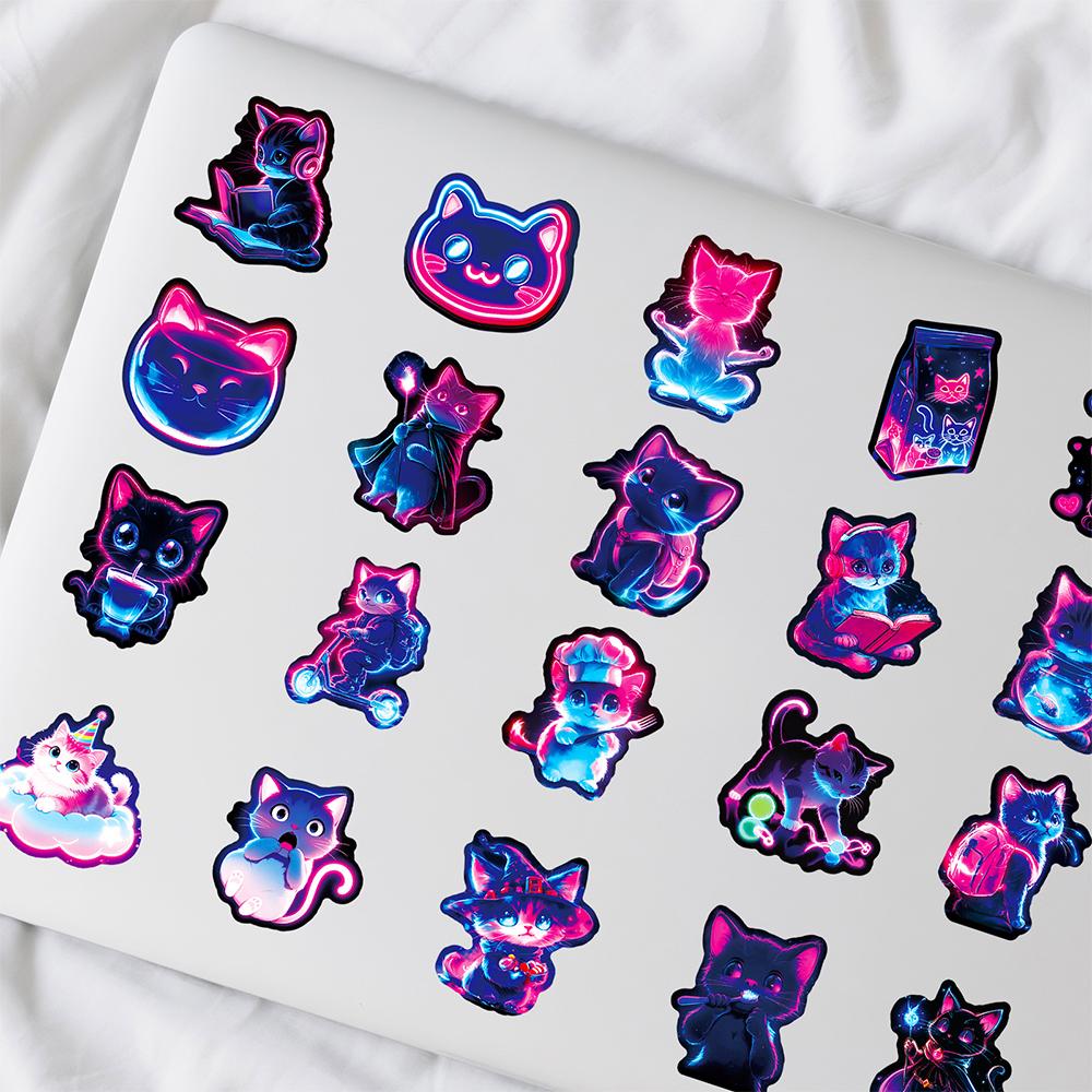 10/30/50pcs Cute Neon Light Cat Sticker Kawaii Animal Cartoon Decals DIY Stationery Fridge Suitcase Aesthetic Graffiti Sticker