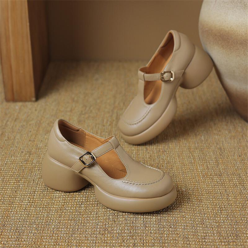 Fashion NEW Spring Autumn Sheep Leather Women Shoes Fashion Round Toe Platform Shoes for Women High Heel Women Pumps Mary Jane Shoes