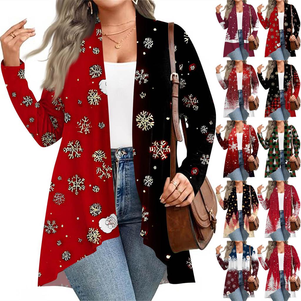 Women's Fall And Winter Fashion Casual Print Long Sleeve Mid-Length Cardigan Jacket
