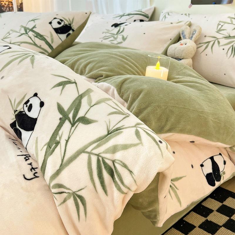

Thickened Milk Coral Fleece Four-Piece Set Double-Sided Fleece Flannel Quilt Cover Sheet Bed Three-Piece Set Bedding 2.0m 4pc 220 × 240 quilt