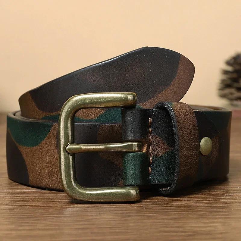 2024 Uomo Alta Qualità Camouflage Pelle di Mucca Pura Cintura Cinturino in Vera Pelle Maschio Lusso Fibbia ad Ardiglione Vintage Cintura Jeans per Donna