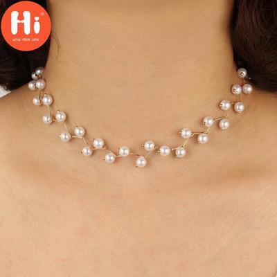 Hi Necklaces Elegant White Imitation Pearls Short Choker Necklace Handmade Neck Jewelry for Women