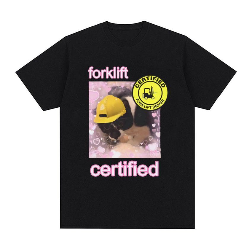 

Forklift Certified Cat Cute Unisex Style T-Shirt Men s Fashion Funny Meme T Shirts Fashion Kawaii Short Sleeve Tshirt Streetw... S разноцветный