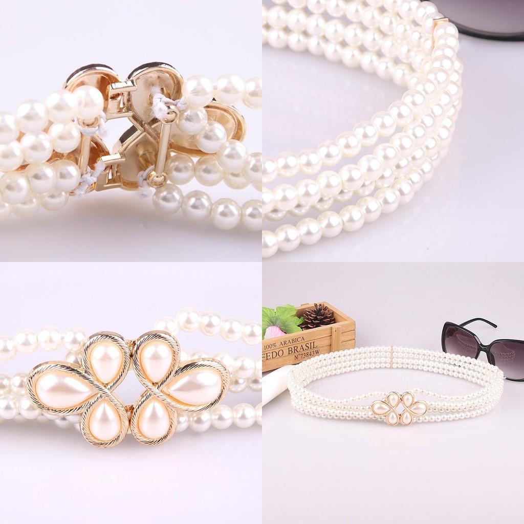 Pearl Flower Belt With Alloy Buckle For Womens Fashion And Dress Decor