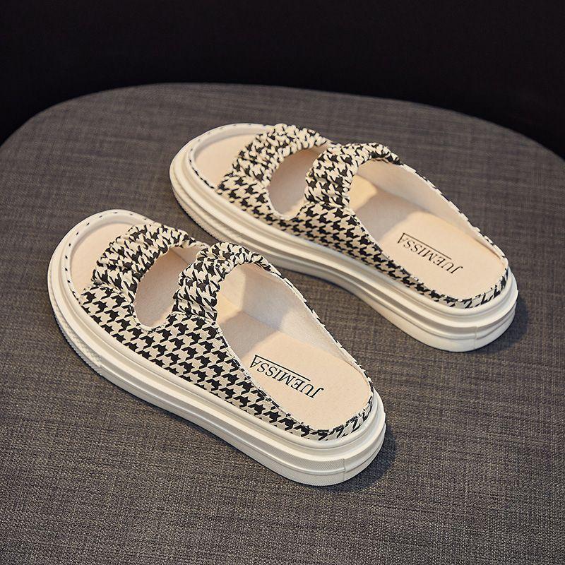 

Fish mouth cool slippers women s summer new outer wear fashion versatile casual slippers elastic canvas flats 40