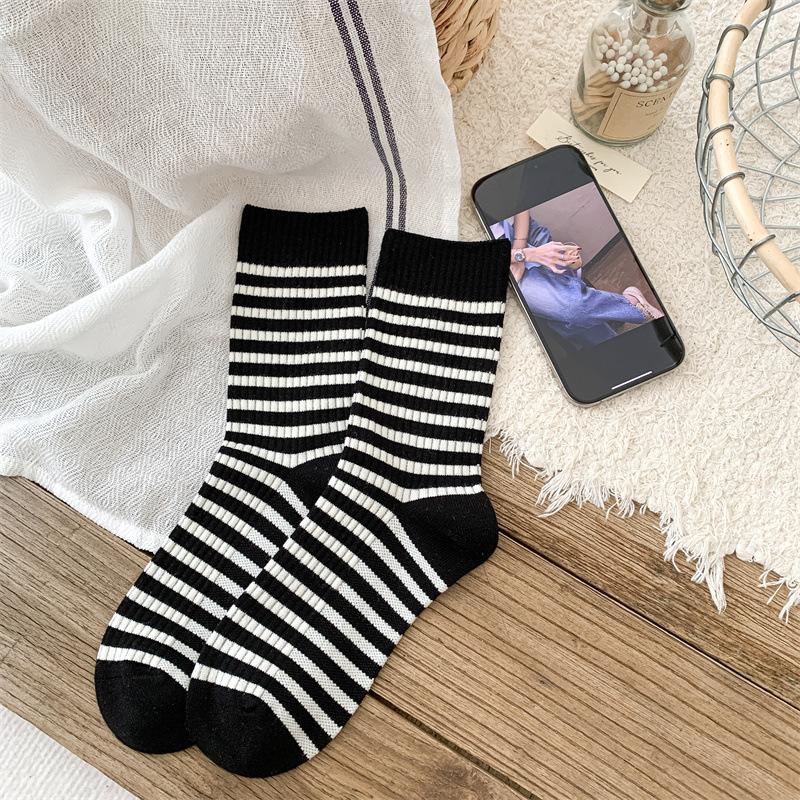 Autumn and Winter Mid-calf Socks for Women, Casual Striped School Style Warm Socks, Comfortable and Soft Pile Socks