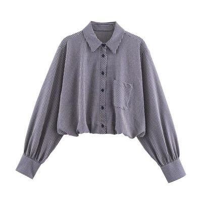 2025 Autumn Women's College Style Plaid Balloon Sleeve Shirt