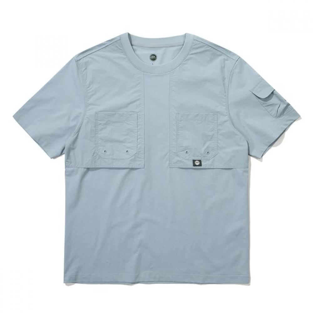 Woven PaTch PockeT ShorT Sleeve T shirT  Blue 090