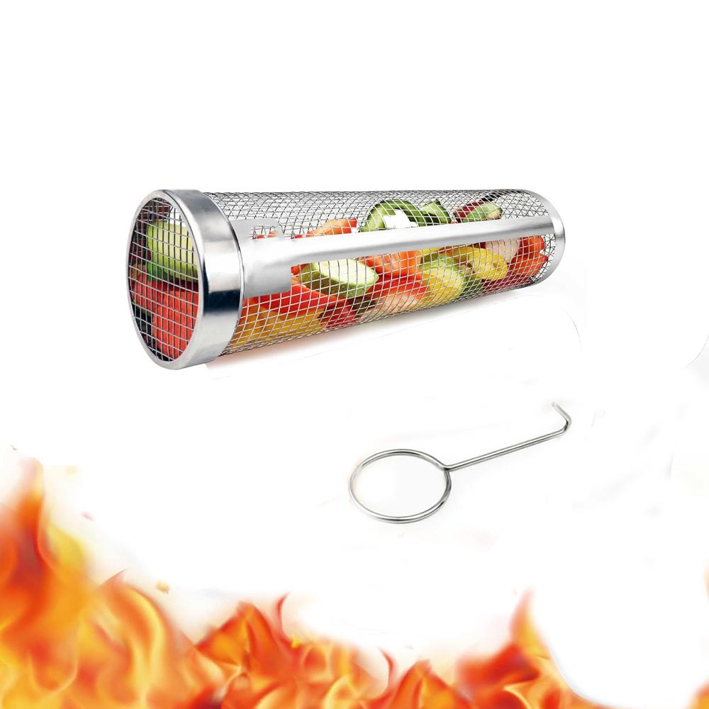 Grill Basket, Dishwasher Safe Rolling Grilling Baskets for Outdoor Grilling, Stainless Steel BBQ Grill Basket for Veggies, Grill