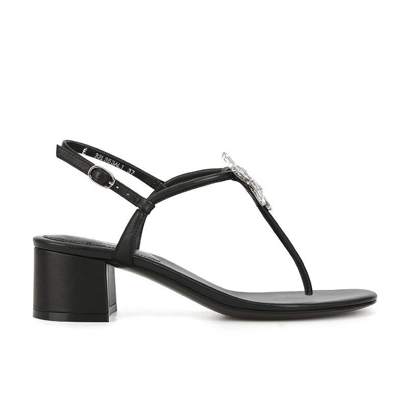 Sheepskin pentagram rhinestone buckle clip toe thick heel fashion sandals women's summer wear cool slippers