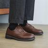 Men's Black Genuine Leather Derby Shoes - High-End, Round Toe, Formal/Casual, French/Japanese-Inspired.