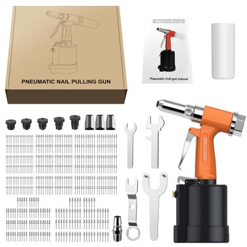 Proster Air Riveter, Pneumatic Rivet Gun, 2.4/3.2/4.0/4.8/6.4mm Nosepiece, Includes 500 Rivets