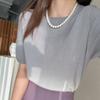 Women's Tops Gradient Colour Short Sleeve Knit Sweater Round Neck Loose Bottom Shirt