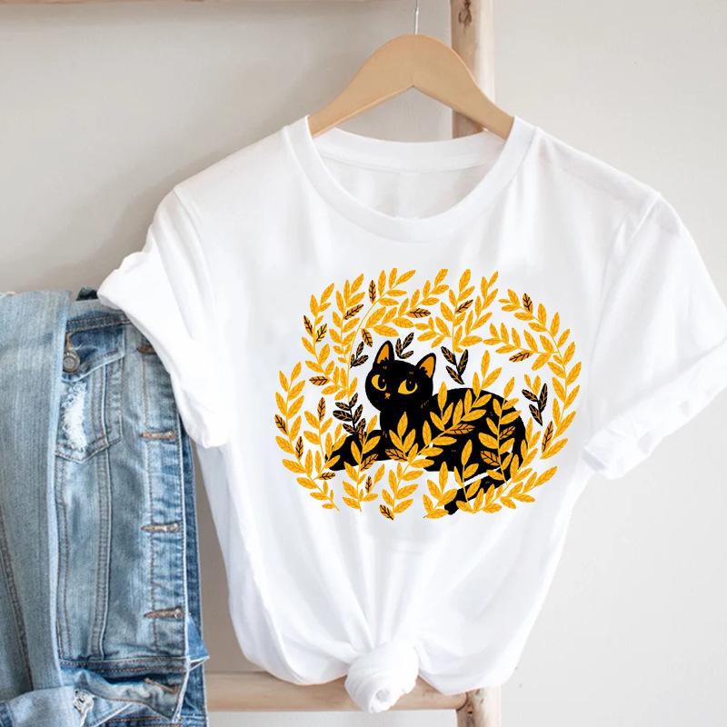 White Women's Short Sleeve T-Shirt with Dog Paw, Cat, and Heart Animal Print