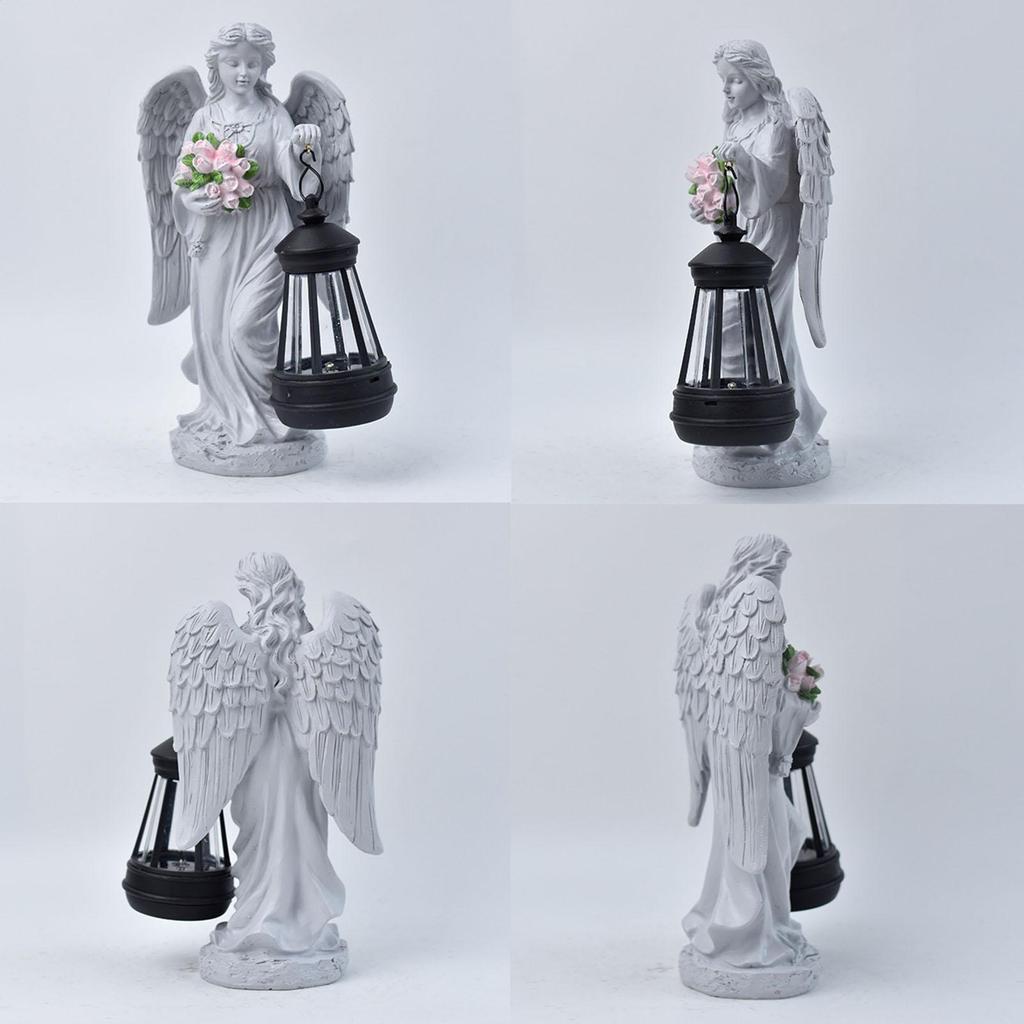Solar Angels for Cemetery Resin Outdoor Charming Sculpture Decorative Memorial Flower Angel Statue for Patio Porch Front Yard
