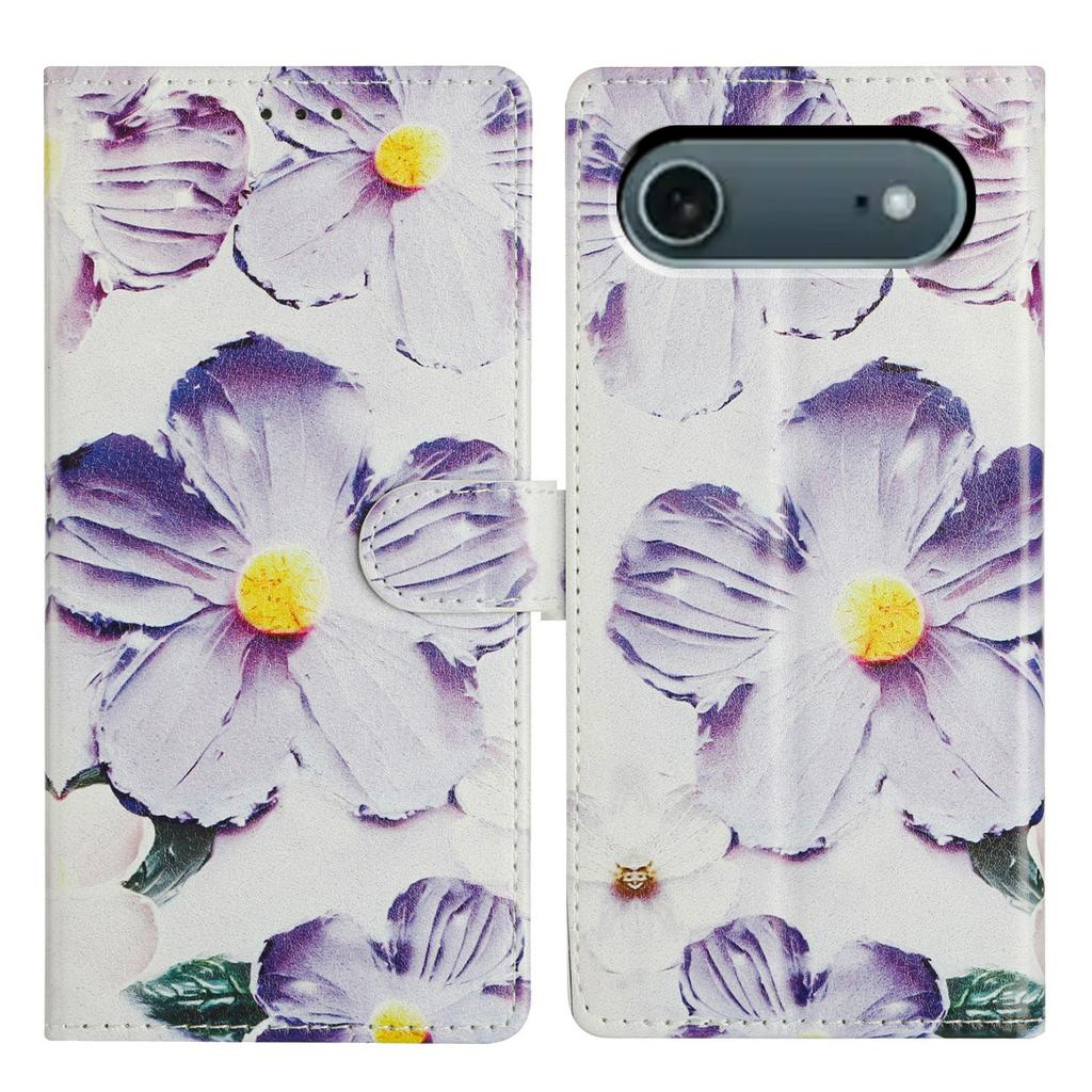 Für iPhone 17 Air Hülle Musterdruck Brieftasche Ständer Klappbar Leder Handyhülle mit Riemen