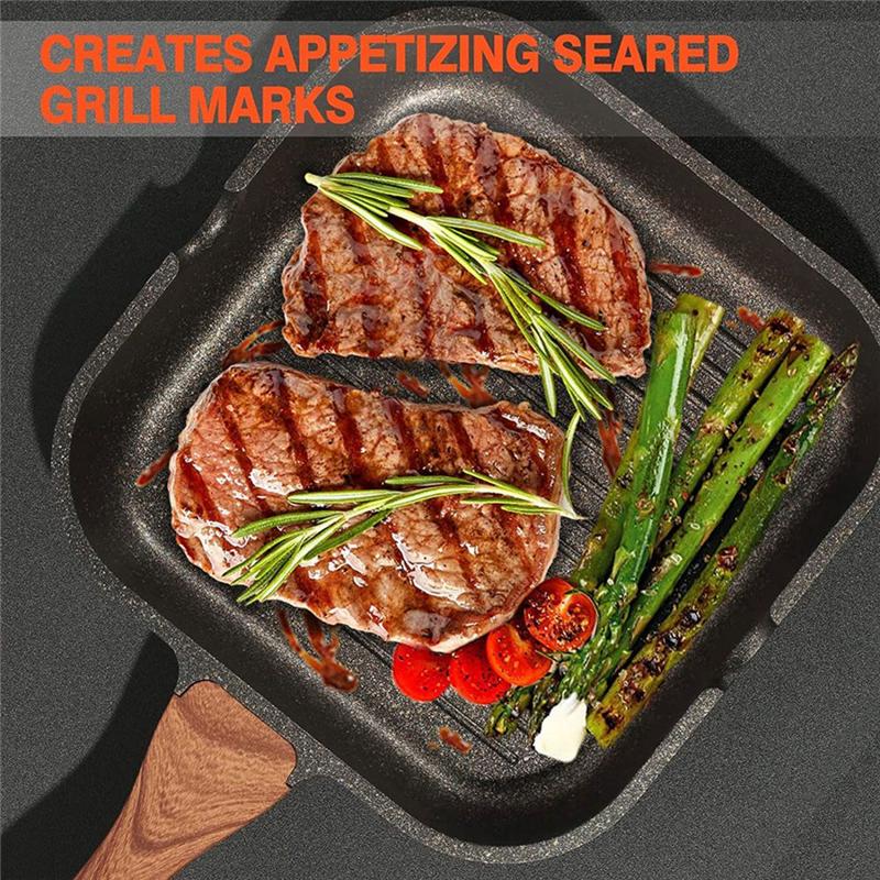 

Grill Pan Aluminium For Stove Tops Non-Stick Marble Coating Aluminum Induction Steak Pan With Pour Spout