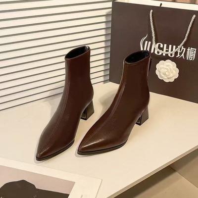 Bottes à talons hauts talon épais pointues bottes de mode pour femmes automne et hiver nouvelles bottes polyvalentes pour femmes fermeture éclair arrière bottines pour femmes
