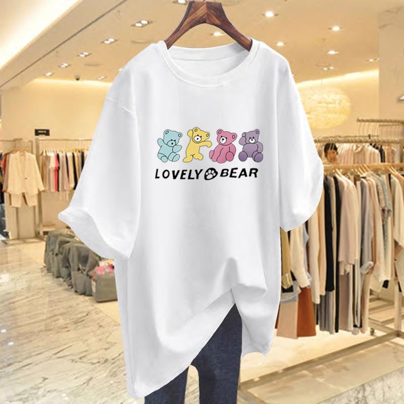 

Short-sleeved t-shirt women s medium and long pure cotton loose top 2025 summer new fat sister summer thin t-shirt S