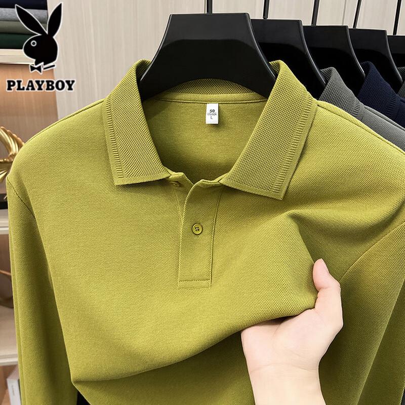 PLAYBOY Men's 100% Cotton Long Sleeve Polo Shirt