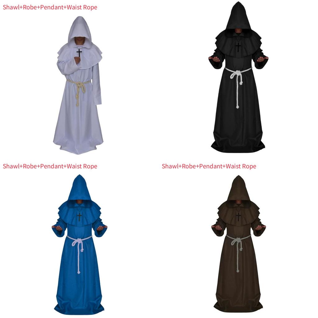 Halloween Medieval Monk Costume Wizard Priest Robe Shawl Set For Costume Parties And Themed Events