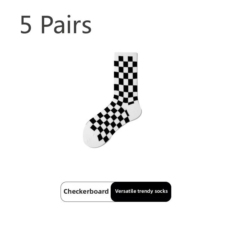 

5 пар женских весенне-летних полосатых носков Midtube Trend Student черного и белого цвета с контрастными повседневными косточками 5 Pairs чёрный/белый