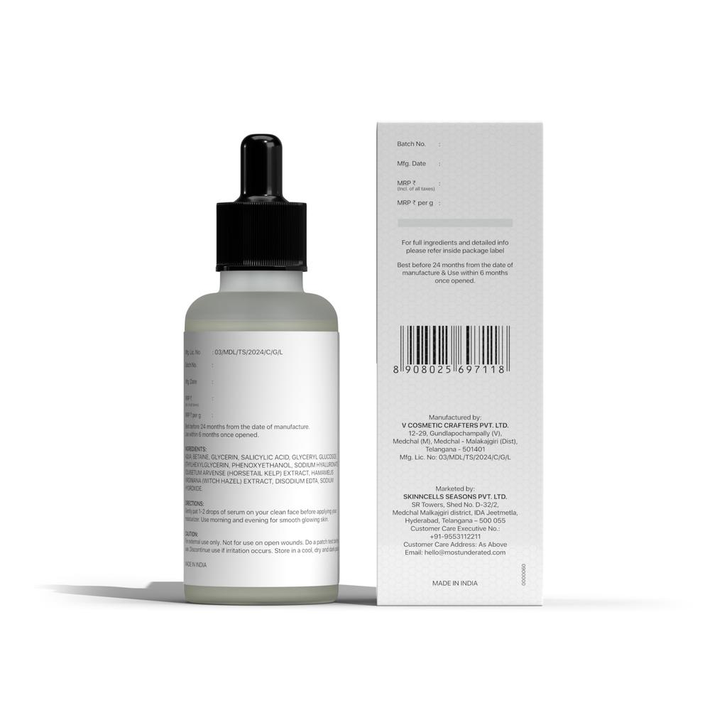 Underated Salicylic Acid Face Serum 2% with 3% Betaine | Acne & Breakout Control Serum | Unclogs Pores, Reduces Blackheads & Excess Oil | Hydrating