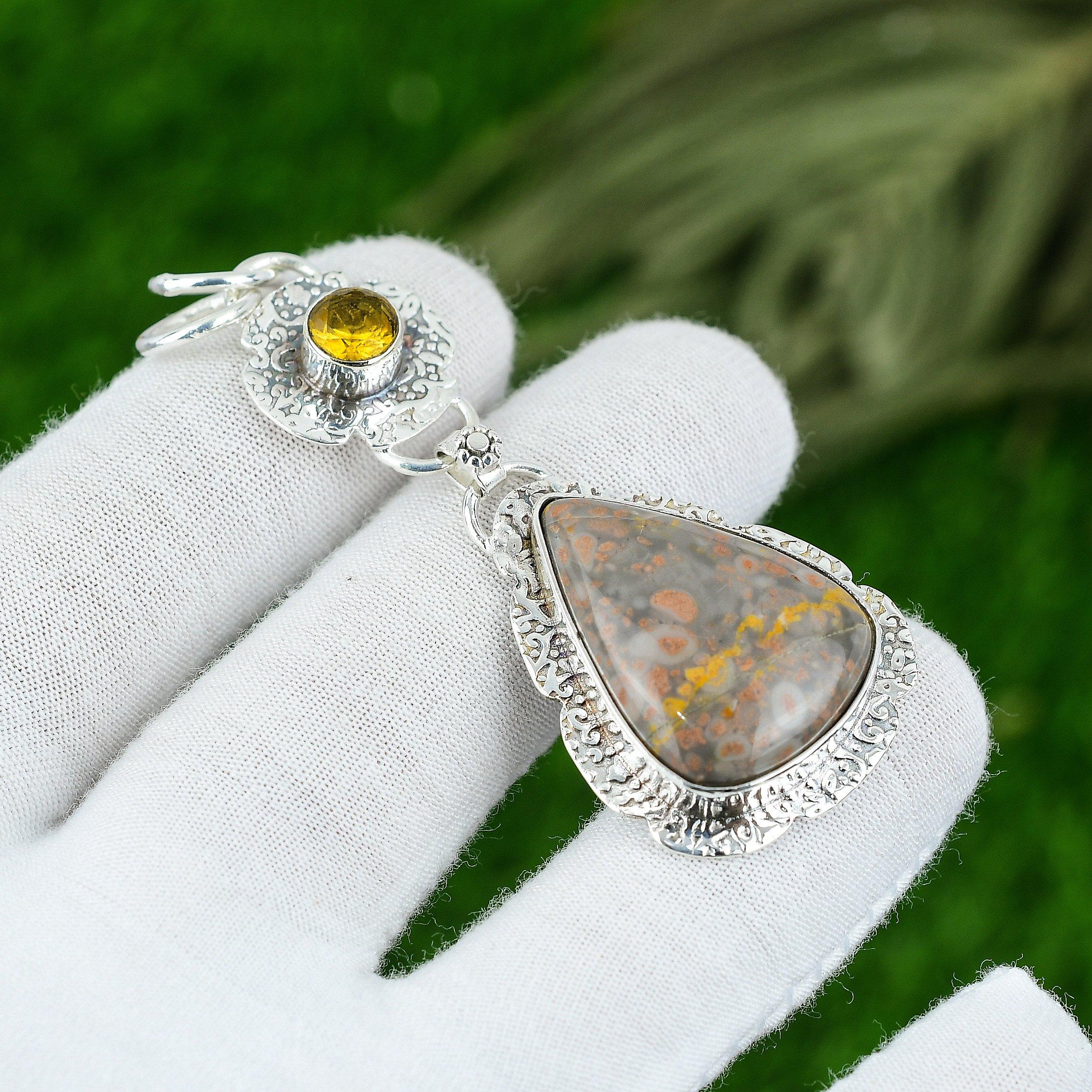 

Подарок на день рождения для нее Натуральный подсолнух Пузырчатый драгоценный камень Подвеска 925 серебро