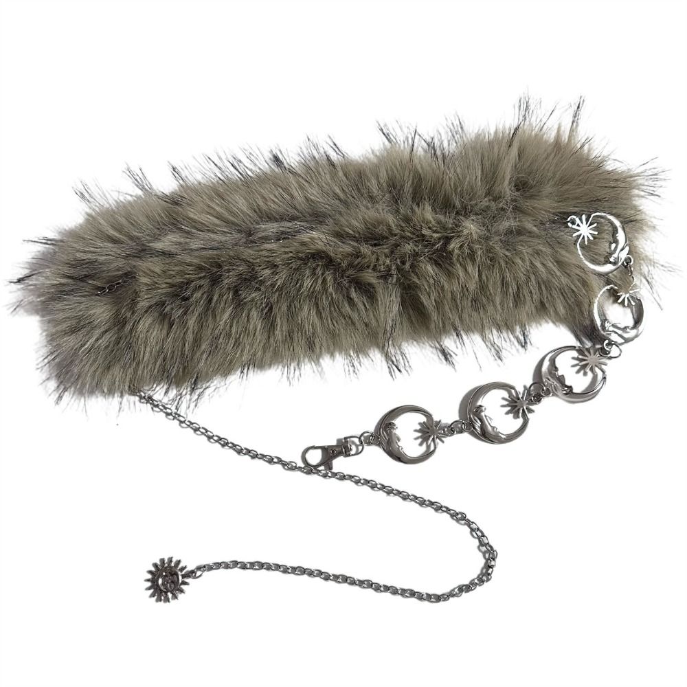 Vintage Trendy Design Faux Fur Belts Spicy Girl Metal Chain Furry Splicing Belt Punk Y2K Waist Chain Women Fashion