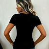 Summer new women's casual V-neck metal strap design short-sleeved T-shirt