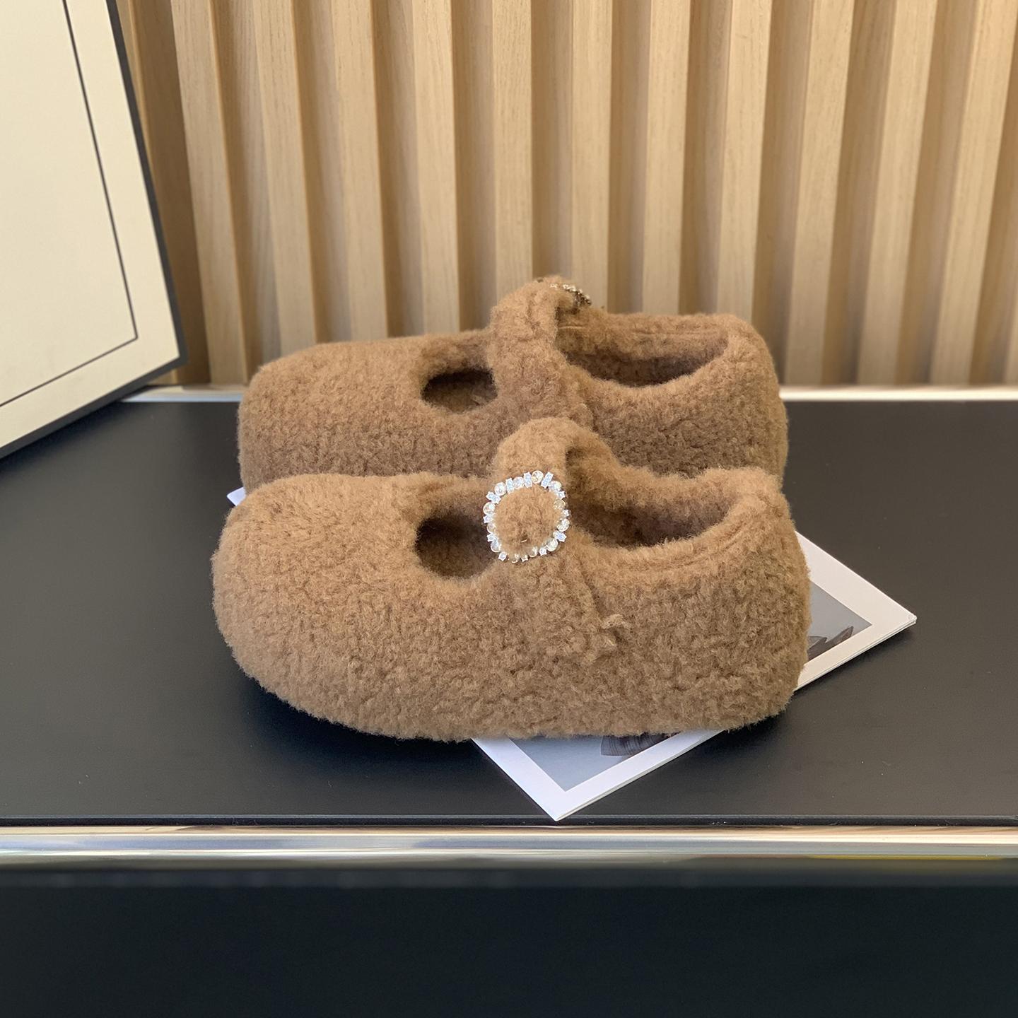 inner height increase lamb wool Mary Jane shoes women s winter new velvet bean shoes comfortable warm wool cotton shoes 35