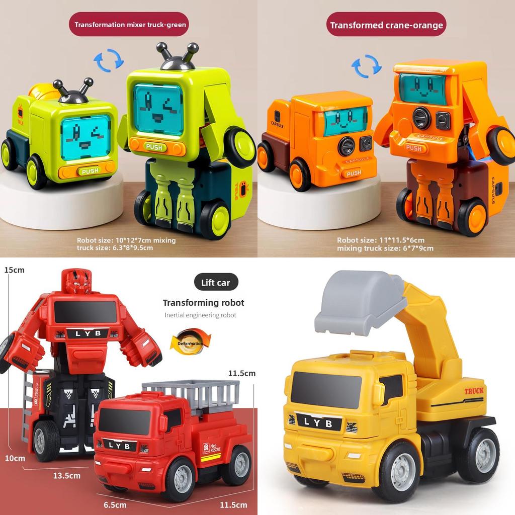 Childrens Inertia Impact Transforming Construction Vehicle Set With Excavator And Mixer For Kids Play