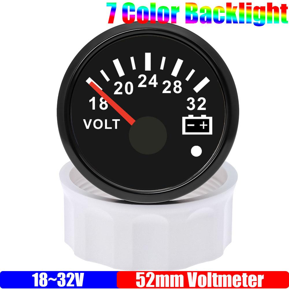 2" 52MM Voltmeter for Marine Boat Car 8-16V VOLTS with Warning Light 7Color Light Voltage Gauge Waterproof Auto Car Gauge Custom