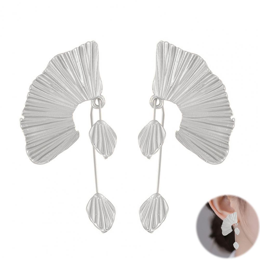 Women Fashion Dangle Earrings Ginkgo Leaf Fan Shape Earrings Vintage Boho Textured Dangle Earrings Jewelry Gifts for Her
