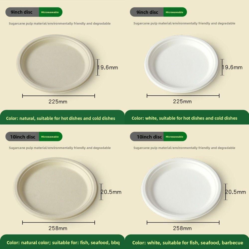 50pcs Disposable Round Paper Plates Oil Resistant Anti-Seepage Disposable Dinner Dish Microwavable Biodegradable