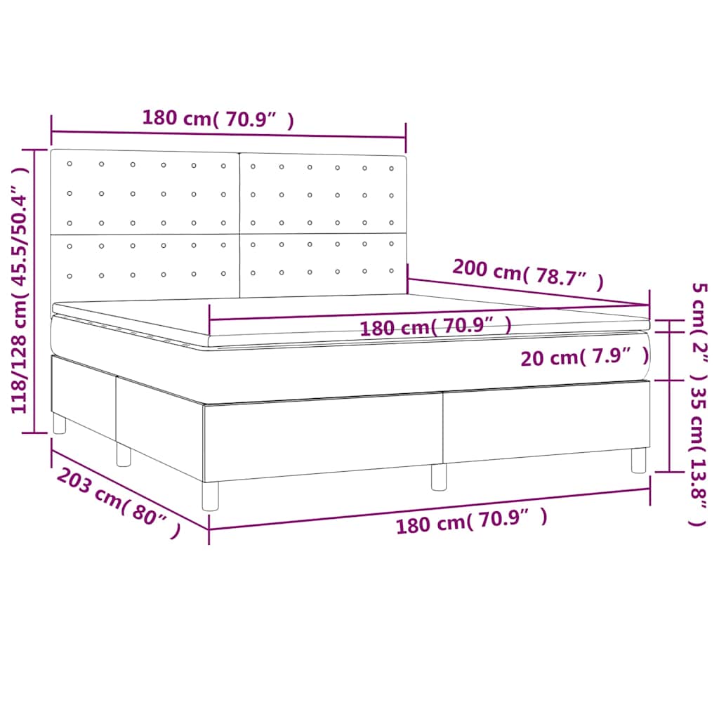 Box Spring Bed with Mattress & LED Black 180 x 200 cm Fabric