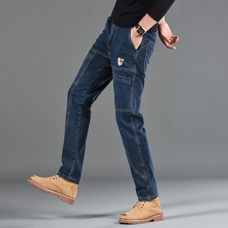 Vier Jahreszeiten Tragbar 2024 Neue Denim High-End Spleißung Slim Fit Kleine Gerade Bein Herrenhose