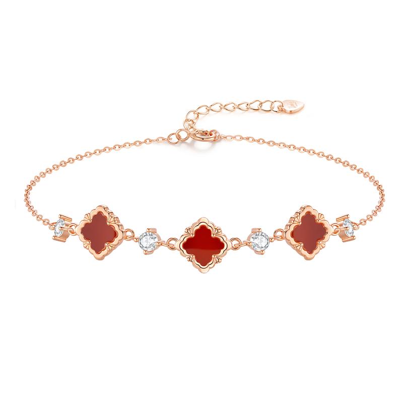 Barbie Agate/Chalcedony Bracelet element crystal, red temperament lucky four-leaf clover wrist bracelet, exquisite and elegant TX2506003A
