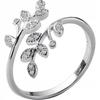 Silver Leaf Ring With Crystals, Adjustable, Casual, Beautiful, Metal, Size: Uni
