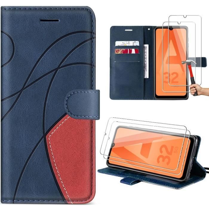 Coque de protection - BOOLING - Samsung Galaxy A32 5G - Bicolore - Poche à Cartes - Béquille