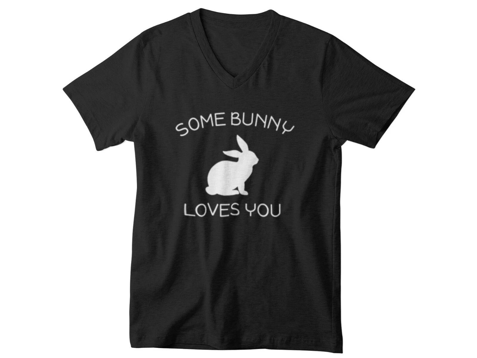 Mens V-neck Some Bunny Loves You Shirt Easter Rabbit T-Shirt Funny Spring Top S