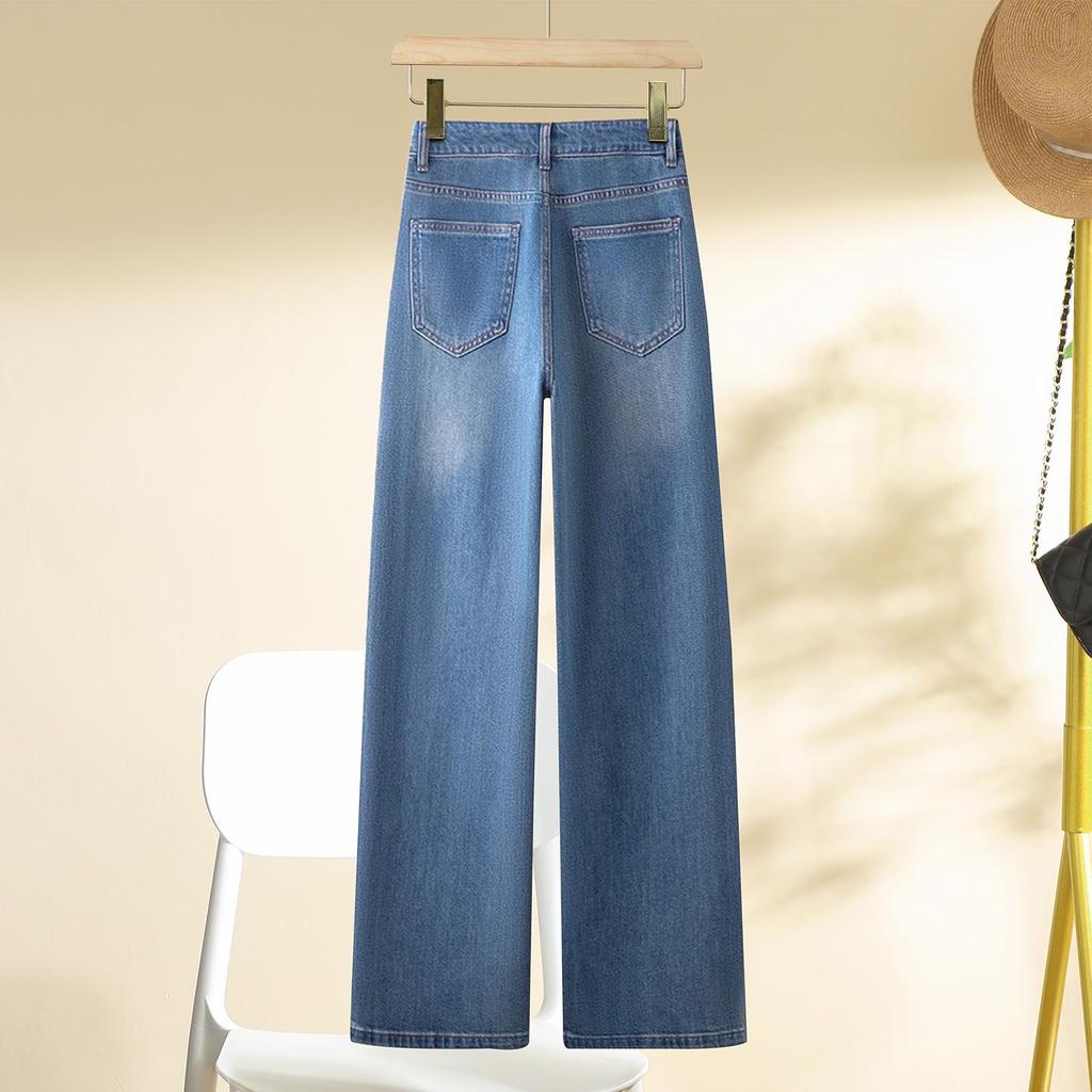 Women's High-End Wide-Leg Floor-Length Jeans: Spring/Autumn Style with Elegant Details