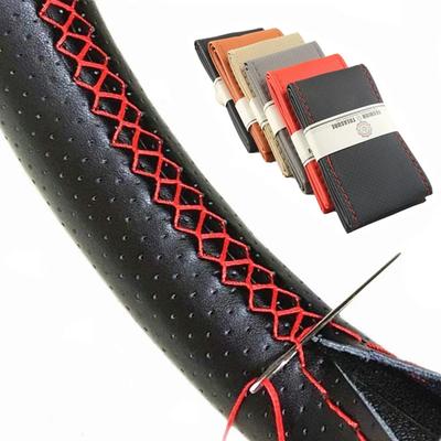 Doe-het-zelf Auto Stuurwiel Vlecht Cover Vezelleer Met Naald Vlecht op Stuurwiel Antislip Auto Styling Interieuraccessoires