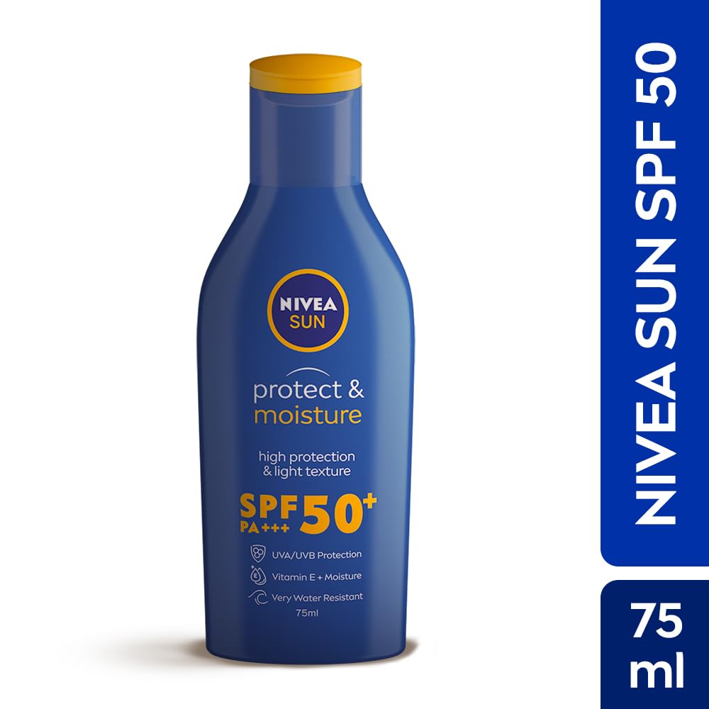 Nivea Sun Protect & Moisture SPF 50 Sunscreen 75ml – Vitamin E Enriched, Water Resistant, UVA/UVB Protection for All Skin Types