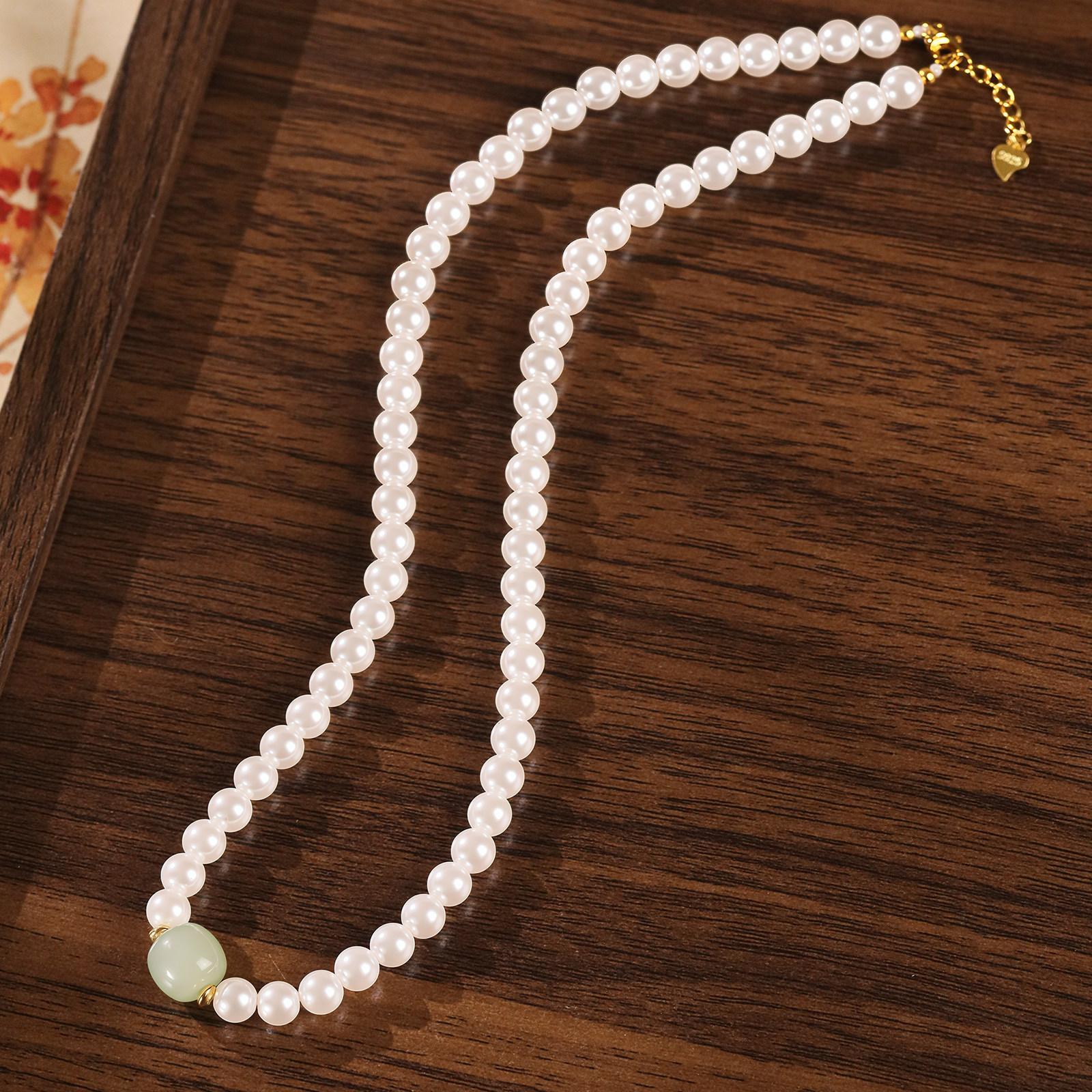 Mingtai Jewelry Natural Hetian Jade Pearl Necklace High-end Luxury Choker Best friend s birthday gift 【Shijia Pearls】Hetian