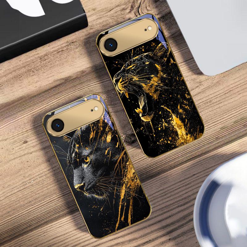 Black Panther Roars For IPhone 17Pro Max 16 17 Pro oMax 15 Pro 14 13 Plus 12Mini 11 Pro Max XR 16E Air Golden Glass Phone Case