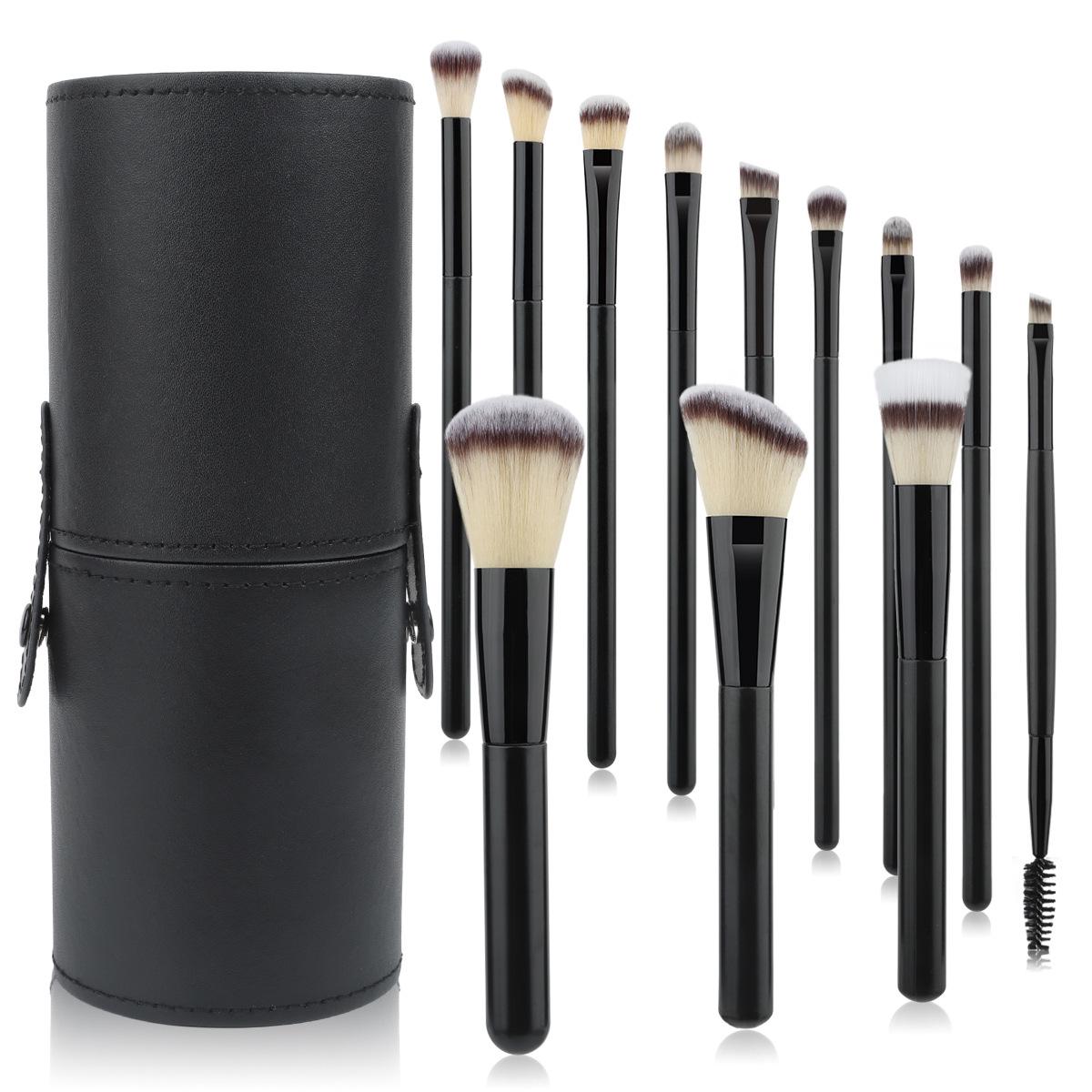 

12-Piece Black PU Makeup Brush Set: Includes Soft Foundation, Powder, and Eyeshadow Brushes in Zipper Bag