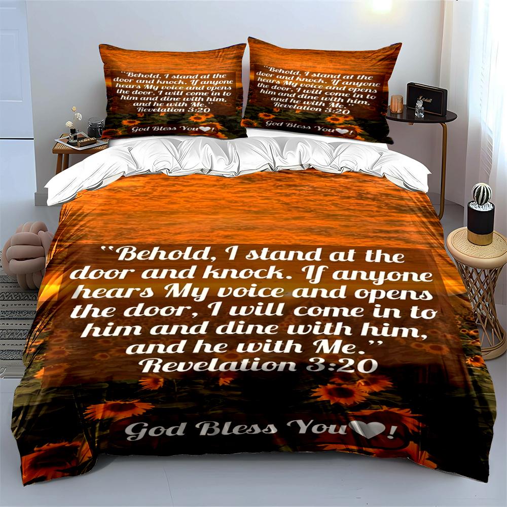 Religious Bedding Set with Bible Verse Pattern Bedding set (1 duvet cover, 2 pillowcases, duvet not included)