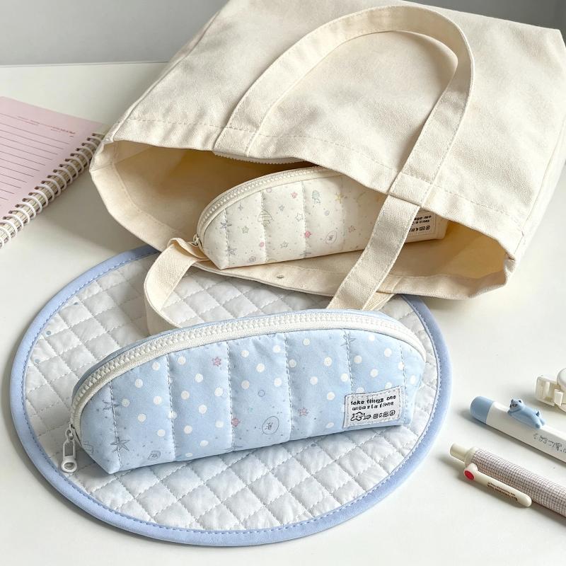 Polka Dot Pencil Case Soft Padded Durable Zipper Dustproof Stationery Organizer for Students School Business Trip Use