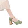High Quality Women's High Heels Hot Selling Fashion Baotou Thick Heels One-Word Buckle Belt Banquet Wedding Women's High Heels